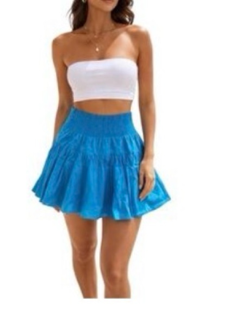Ramy Brook “Kimmy” Smocked Mini Skirt Cotton Sz Medium Lake Blue NWT